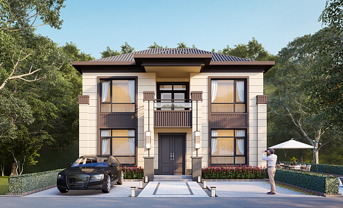 New Chinese style single-family villa 3d model