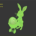 Cartoon Rabbit In Blue Shirt Pushing Colorful Spotted Easter Egg Trolley