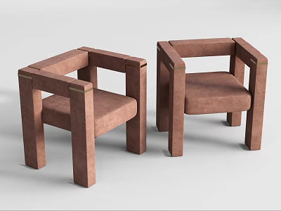 Two Brown Leisure Chairs With Square Frame Armrests And Upholstered Seat Design 3d model