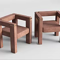 Two Brown Leisure Chairs With Square Frame Armrests And Upholstered Seat Design