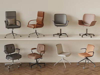 Modern Office Chairs With Various Colors Swivel Bases And Different Stylish Designs 3d model