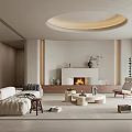 Modern Minimalist Living Room Interior With Sofa Fireplace And Accent Chair
