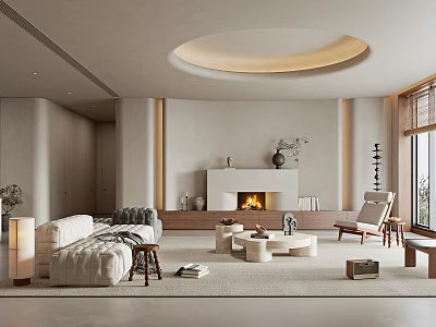 Modern Minimalist Living Room Interior With Sofa Fireplace And Accent Chair 3d model