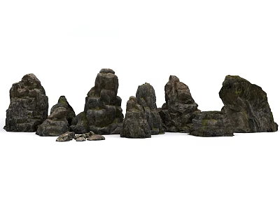Natural Stone and Wood Decorative Elements for Garden Landscape Design 3d model