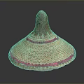 Woven Straw Hat With Brown Top And Pink Decorative Trim Design