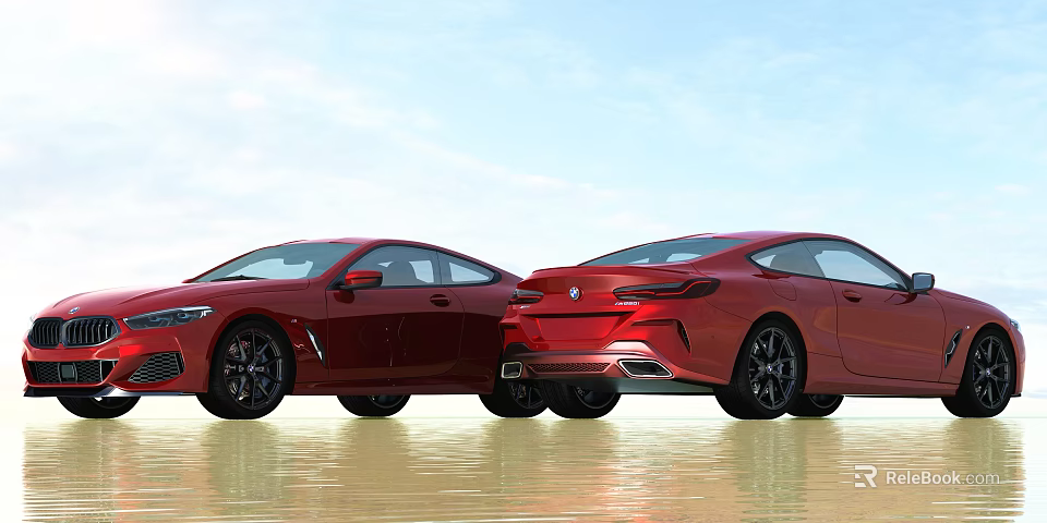 Two Red Sports Cars Parked Side By Side With Sleek Design And Shiny Reflections 3d model 