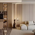 Luxury Modern Living And Dining Interior With Marble Finishes Illuminated Stairs And Panoramic City View