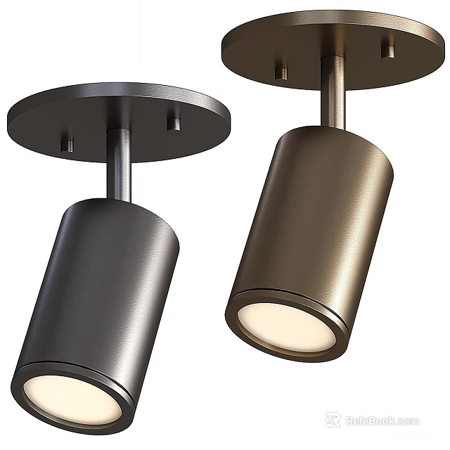Modern Cylindrical Black and Bronze Metal Downlights and Spotlights for Ceiling Lighting 3d model 