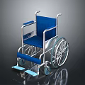 Industrial Equipment Wheelchair with Blue Seat Silver Metal Frame Large Wheels and Footrests