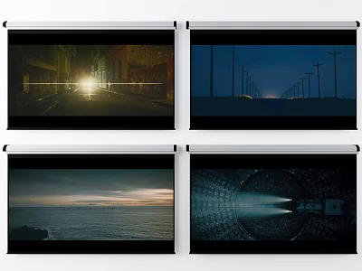 Diverse Night Scenes Featuring Urban Streets Coastal Views And Tunnel Light 3d model