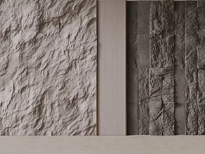 Building Exterior Wall Sample Display Featuring Rough Light Colored Wooden And Dark Stone Textures 3d model