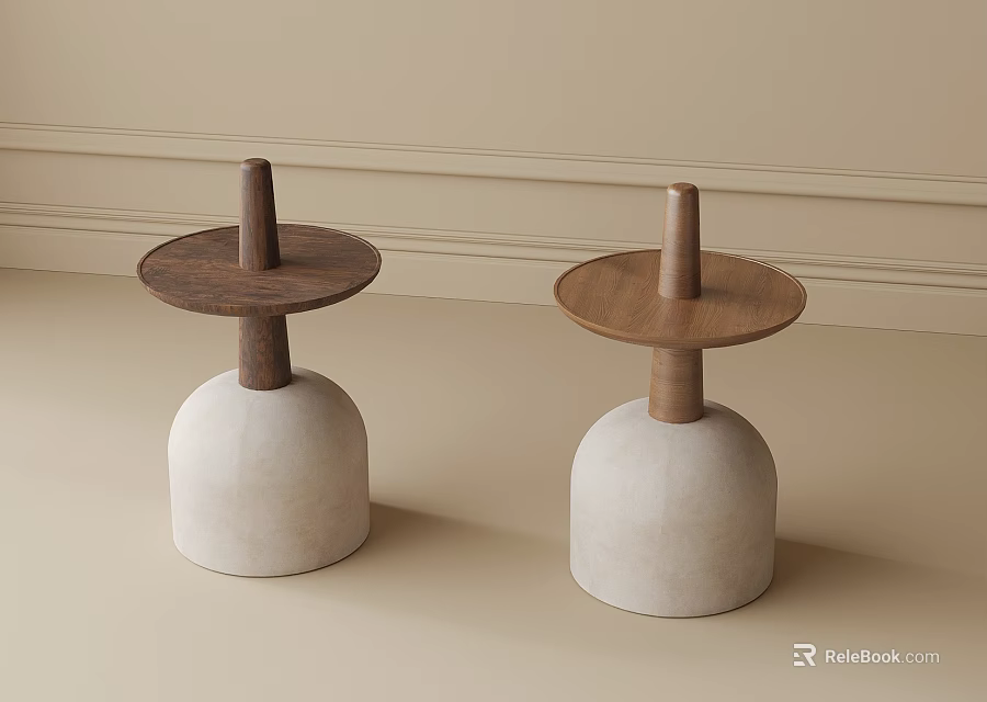 Modern Minimalist Side Table with Round Wooden Top and Bell Shaped White Base 3d model 