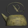 Vintage Brass Kettle as Household Electrical Appliance with Metal Handle and Open Lid Design