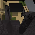 Military Utility Vehicle with Camouflage Paint Roof Mounted Machine Gun and Off Road Open Design