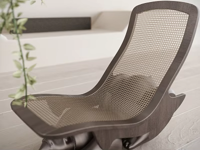 Modern Lounge Chair with Mesh Design Indoor Green Plant and Wooden Frame 3d model