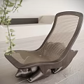 Modern Lounge Chair with Mesh Design Indoor Green Plant and Wooden Frame