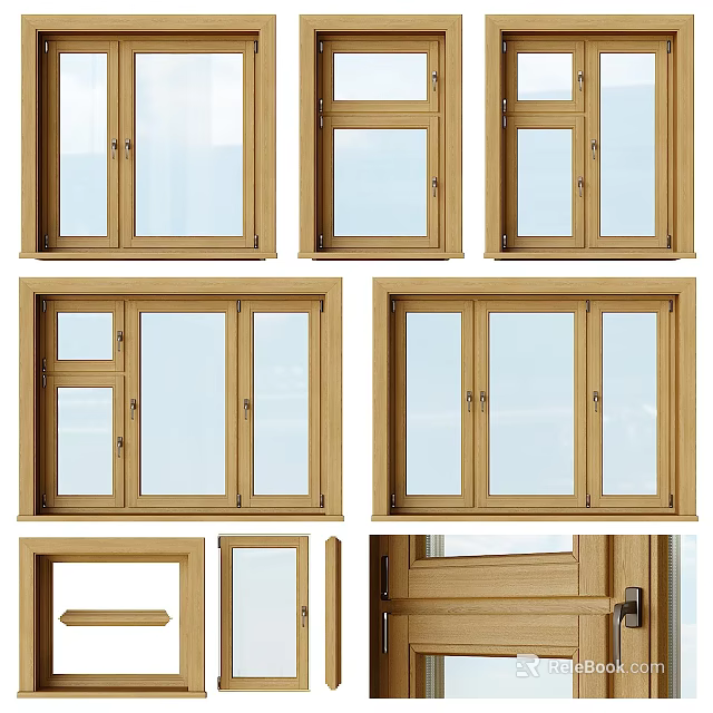 Wooden Casement Windows With Various Designs And Different Frame Structures 3d model 