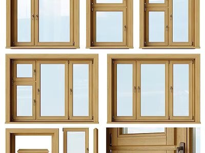 Wooden Casement Windows With Various Designs And Different Frame Structures 3d model