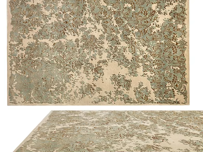 Square Carpet With Intricate Vintage Floral Pattern And Soft Beige Background 3d model