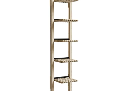 Wooden Multi Tier Shelving Unit with Slatted Shelves for Home Storage 3d model