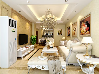 Elegant White Carved TV Cabinet For Luxury Classic European Living Room Home Interior Decoration 3d model
