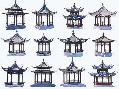 Traditional Chinese Pavilions With Various Architectural Styles And Classic Roof Designs 3d model