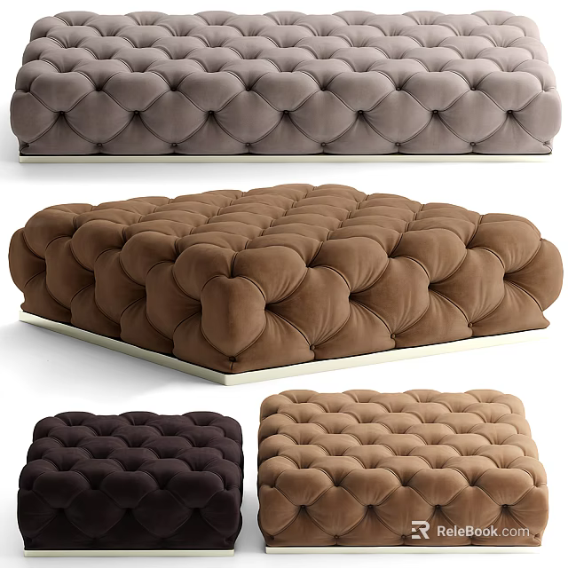 Tufted Velvet Ottoman With Multiple Colors And Padded Design For Home Furniture 3d model 