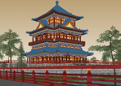 Chinese Style Painted Attic 3d model