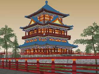 Chinese Style Painted Attic 3d model