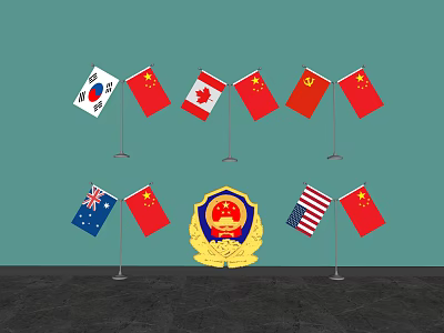 Various National Flags Display Including China Canada USA Australia South Korea 3d model