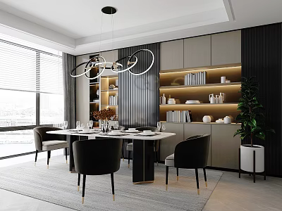 Modern Restaurant Chandelier Dining Table and Chair Sideboard Restaurant Background Wall Wine Cabinet Tea Cabinet Display Cabinet 3d model