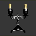 Brass Double Candle Holder With Two Yellow Candles And Decorative Carvings On Ornate Base