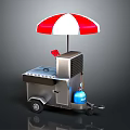 Mobile Street Food Cart With Red White Umbrella Grill And Blue Gas Cylinder