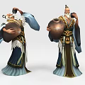 Game Movie Character Elderly Man With Long Beard In Traditional Costume Holding Wine Jar