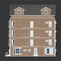 Multi Story Brick Residential Building With Gray Roof Windows And Fire Escape Stairs