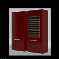 Red Refrigerator Freezer With Double Door Design Glass Door Display Shelf And Modern Metal Handles