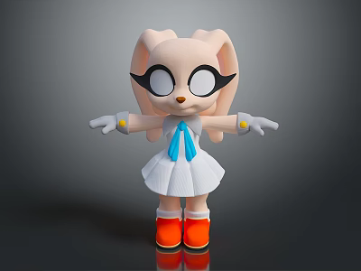 Cute Pink Rabbit Doll With Big Glasses White Dress Blue Bow Tie And Orange Shoes 3d model