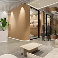 Modern Front Desk Reception Area With Open Layout Green Plants Comfortable Seating And Marble Counter