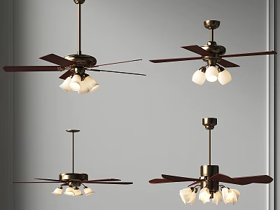 Fan Chandelier Combination Metal Ceiling Fan Chandelier Multi-head Fan Chandelier Guest Restaurant 3d model