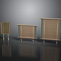 Wicker Room Dividers In Three Sizes With Wooden Frames And Blue Legs
