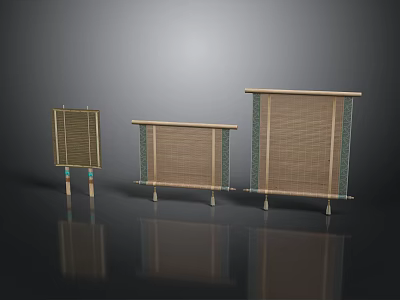 Wicker Room Dividers In Three Sizes With Wooden Frames And Blue Legs 3d model