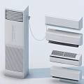 Various Styles of Air Conditioner Fans Including Standing Wall Mounted and Compact Designs