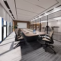 Modern Conference Room Interior Design With Long Wooden Table Ergonomic Chairs And Large Windows
