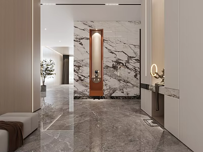 Elegant Modern Entryway Interior Design With Marble Wall Full Length Mirror And Polished Floor 3d model