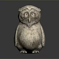 Vintage Detailed Owl Statue With Large Eyes Textured Feathers On Dark Reflective Surface