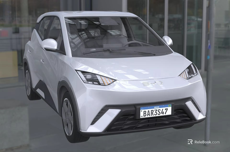 White Compact Car with Modern Sleek Front Design LED Headlights in Indoor Showroom Setting 3d model 