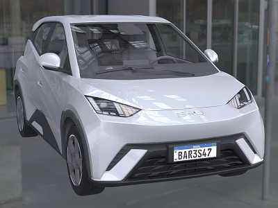 White Compact Car with Modern Sleek Front Design LED Headlights in Indoor Showroom Setting 3d model