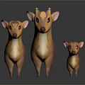 Three Cute Cartoon 3D Model Deer With Brown Fur And Pink Ears On Dark Background