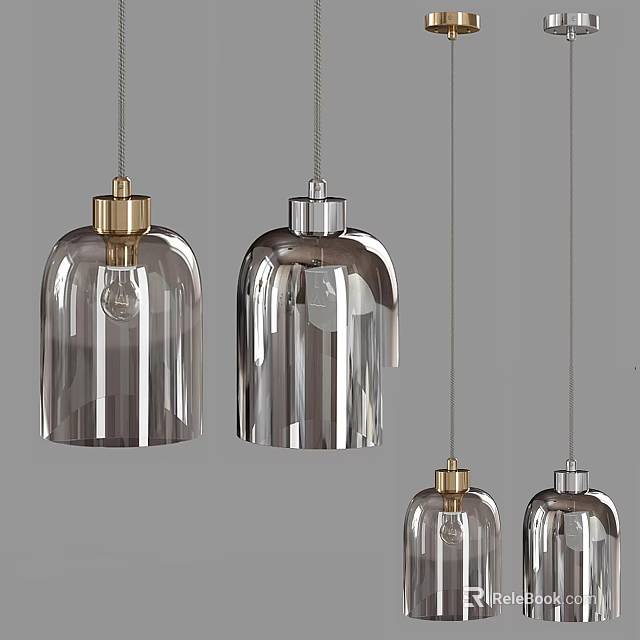 Modern Transparent Glass Pendant Lights with Gold Silver Finishes and Bell Shaped Design 3d model 
