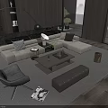 Modern Beige L Shaped Sofa With Gray Coffee Table Floor Lamp Accent Chair And Magazines